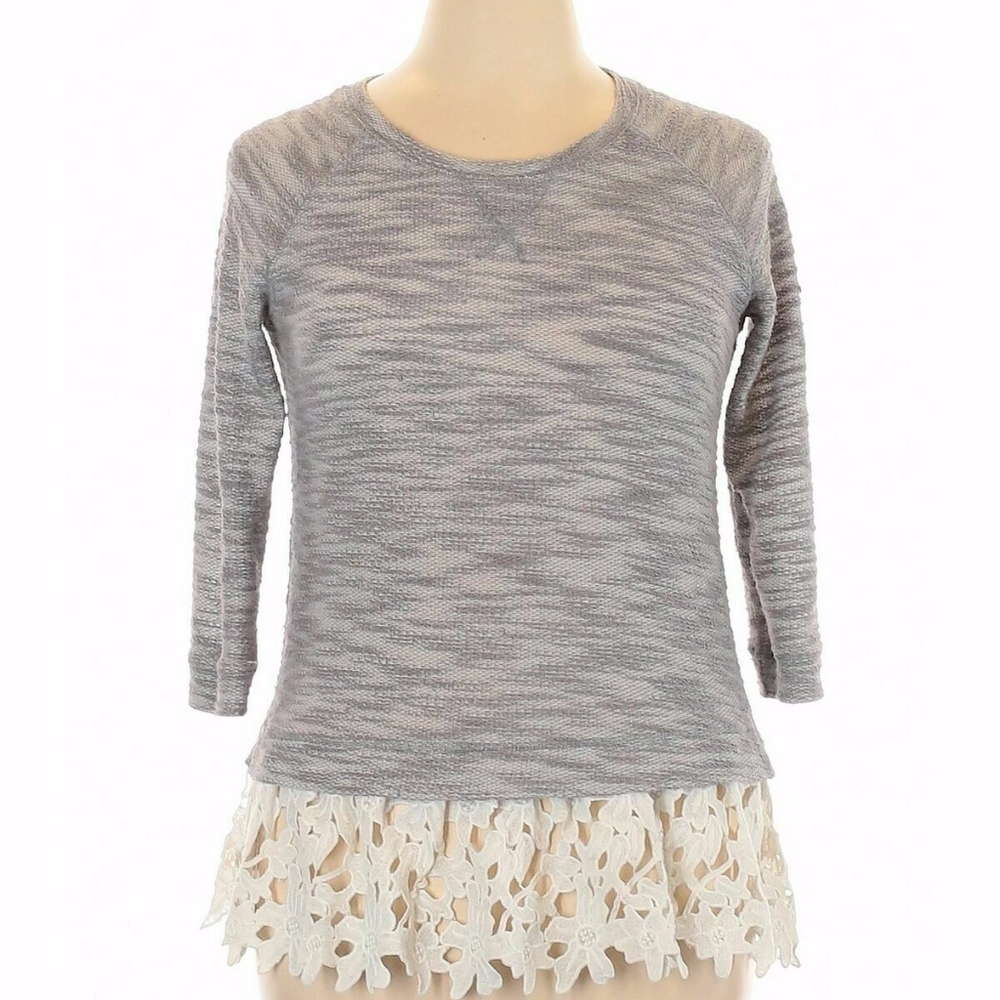 Ezra Gray Knit and Crochet Heavy Knit Top/Sweater